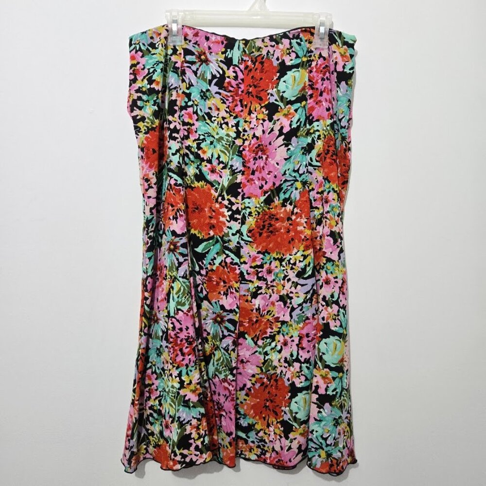 Judith Hart Women Dark Floral Midi Skirt Sz 12 Office Fairy Grunge Boho Festival